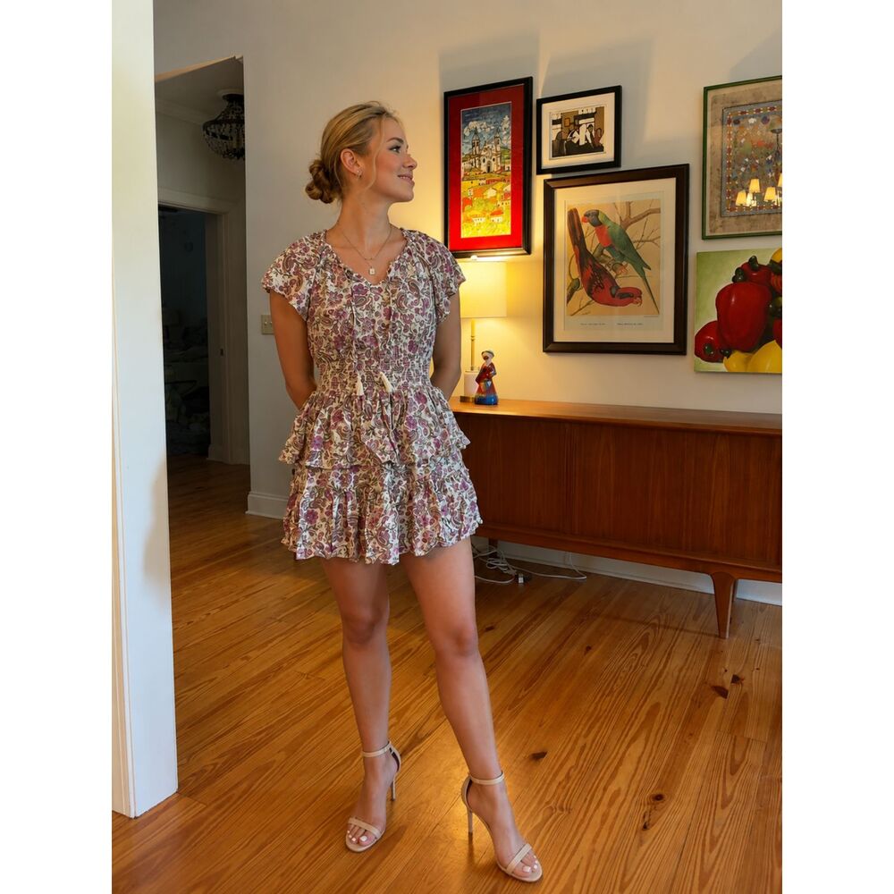 Patrons of Peace Floral Paisley Tiered Mini Dress Smocked Waist Boho S GUC